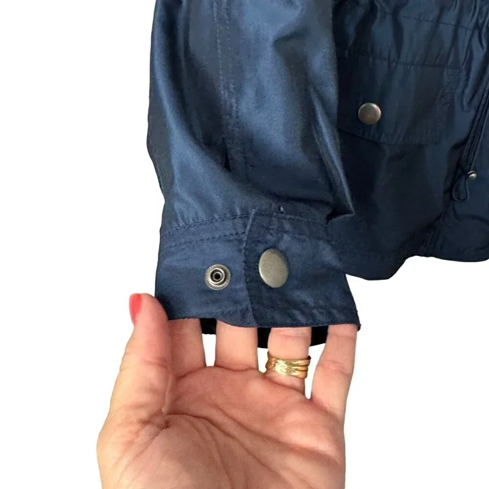 Coldwater Creek Windbreaker Navy Blue Shimmer Zip Snap Pockets Women's XS
